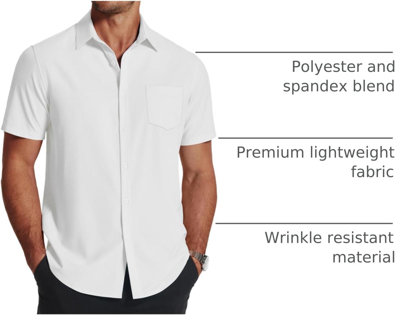 imageCOOFANDY Mens Short Sleeve Dress Shirts Wrinkle Free Regular Fit Dress Shirt Textured Casual Button Down ShirtsWhite