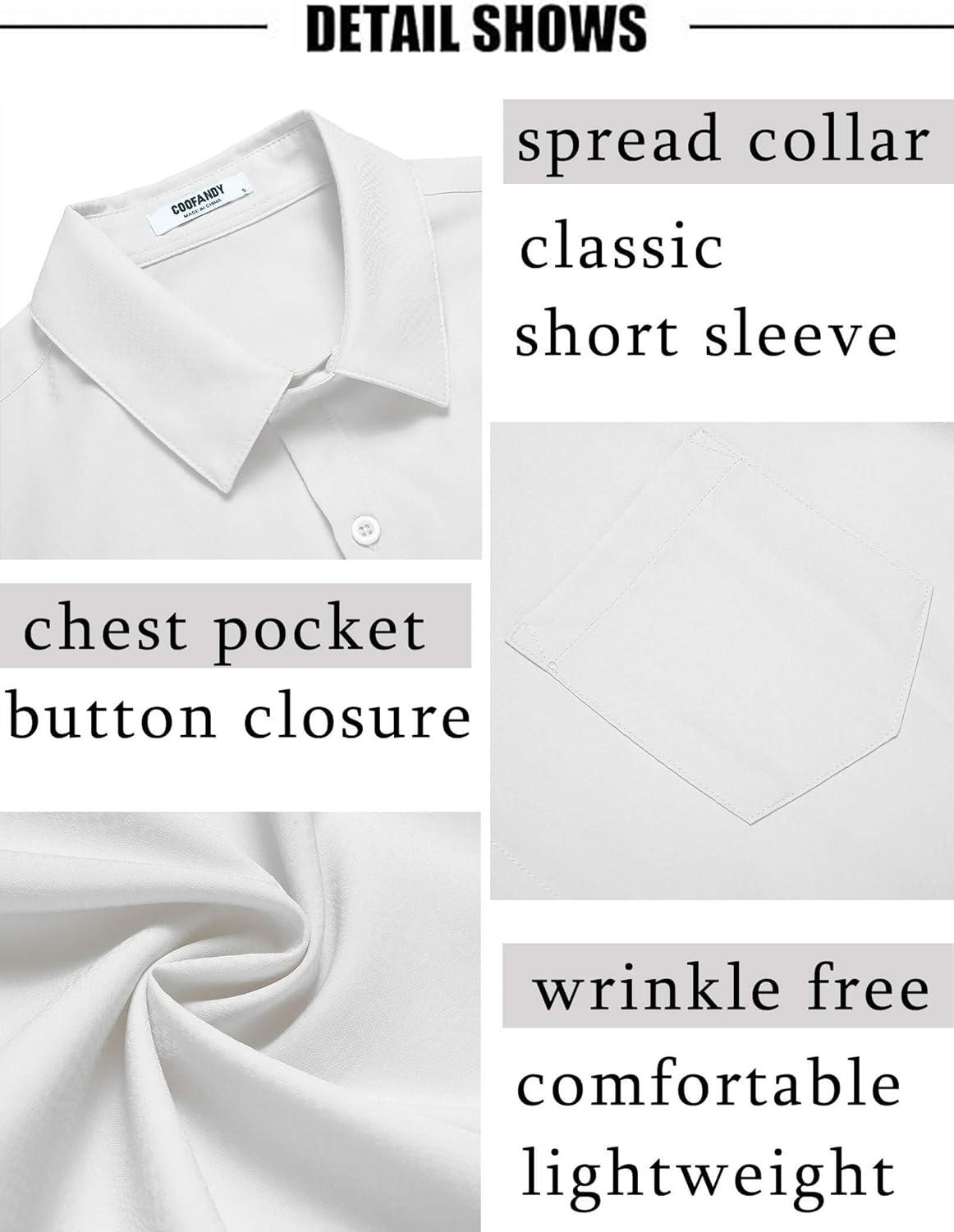 imageCOOFANDY Mens Short Sleeve Dress Shirts Wrinkle Free Regular Fit Dress Shirt Textured Casual Button Down ShirtsWhite