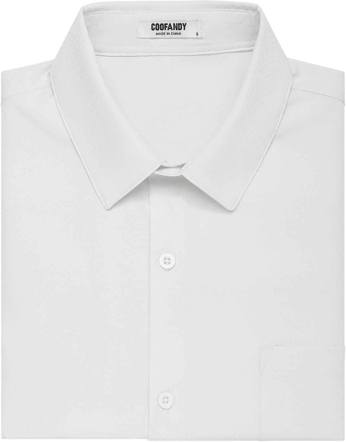 imageCOOFANDY Mens Short Sleeve Dress Shirts Wrinkle Free Regular Fit Dress Shirt Textured Casual Button Down ShirtsWhite