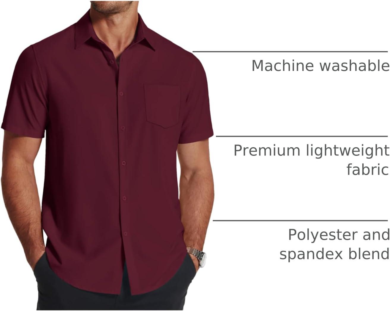 imageCOOFANDY Mens Short Sleeve Dress Shirts Wrinkle Free Regular Fit Dress Shirt Textured Casual Button Down ShirtsWine Red