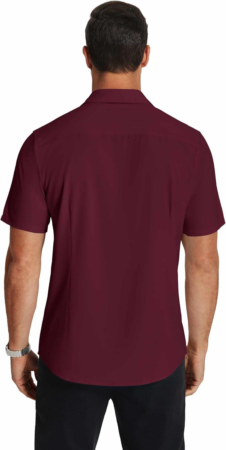 imageCOOFANDY Mens Short Sleeve Dress Shirts Wrinkle Free Regular Fit Dress Shirt Textured Casual Button Down ShirtsWine Red