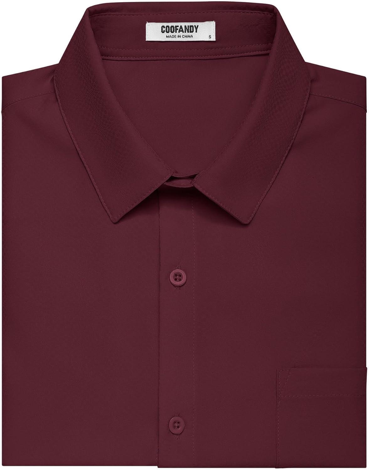 imageCOOFANDY Mens Short Sleeve Dress Shirts Wrinkle Free Regular Fit Dress Shirt Textured Casual Button Down ShirtsWine Red