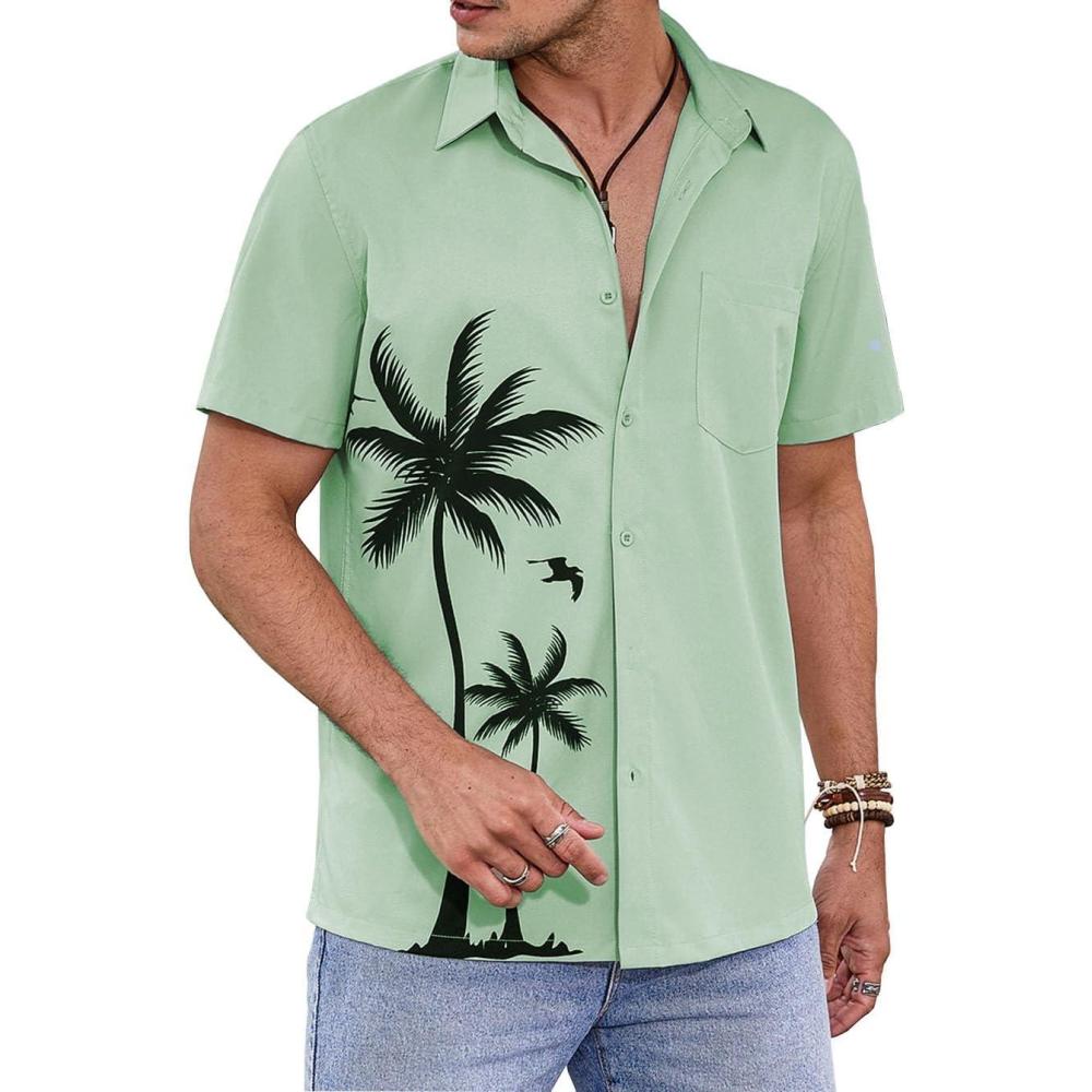imageCOOFANDY Hawaiian Shirts for Men Short Sleeve Casual Button Down Shirt Tropical Summer Beach ShirtSage Green  Palm Tree