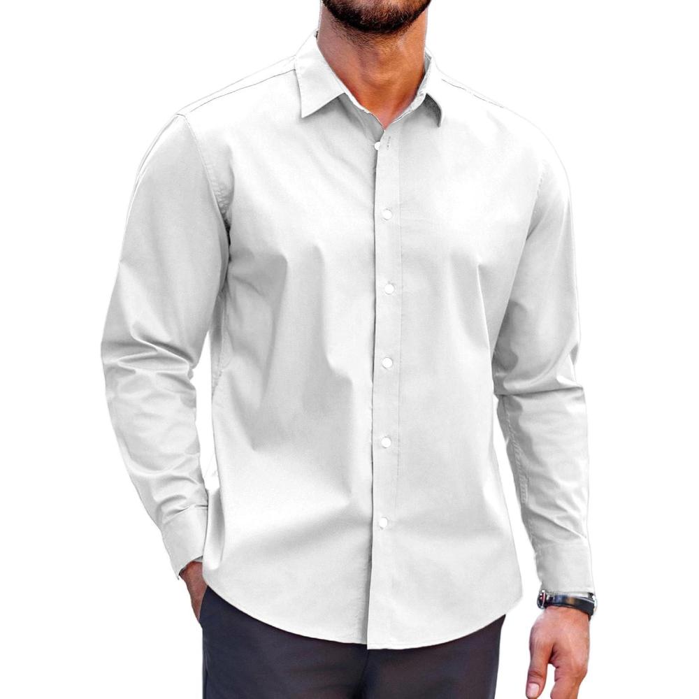 imageCOOFANDY Mens Casual Button Down Shirts Long Sleeve Untucked Shirts for Men Stretch Dress ShirtWhite