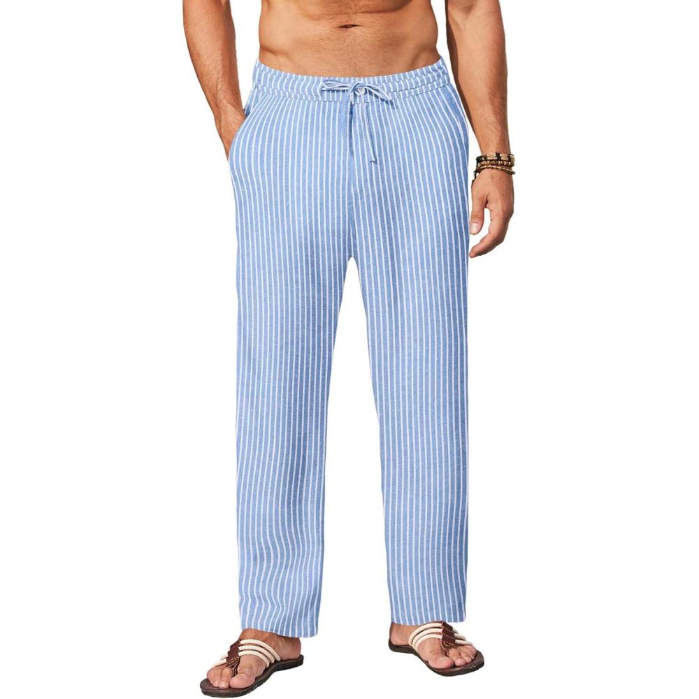 imageCOOFANDY Mens Casual Linen Pants Drawstring Yoga Beach Pant Lightweight Loose Fit Summer Trousers with Pockets Medium