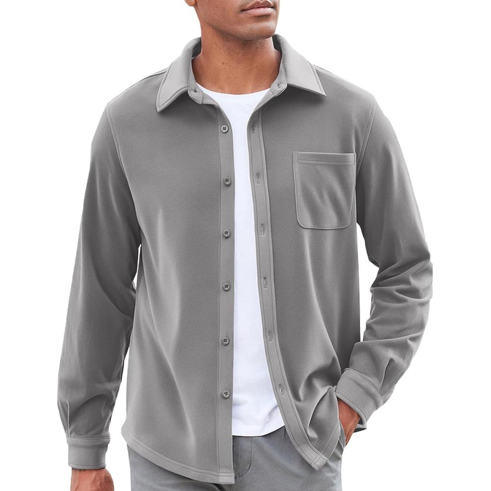 imageCOOFANDY Mens Casual Shirt Long Sleeve Button Down Lightweight Flannel ShirtsLight Grey