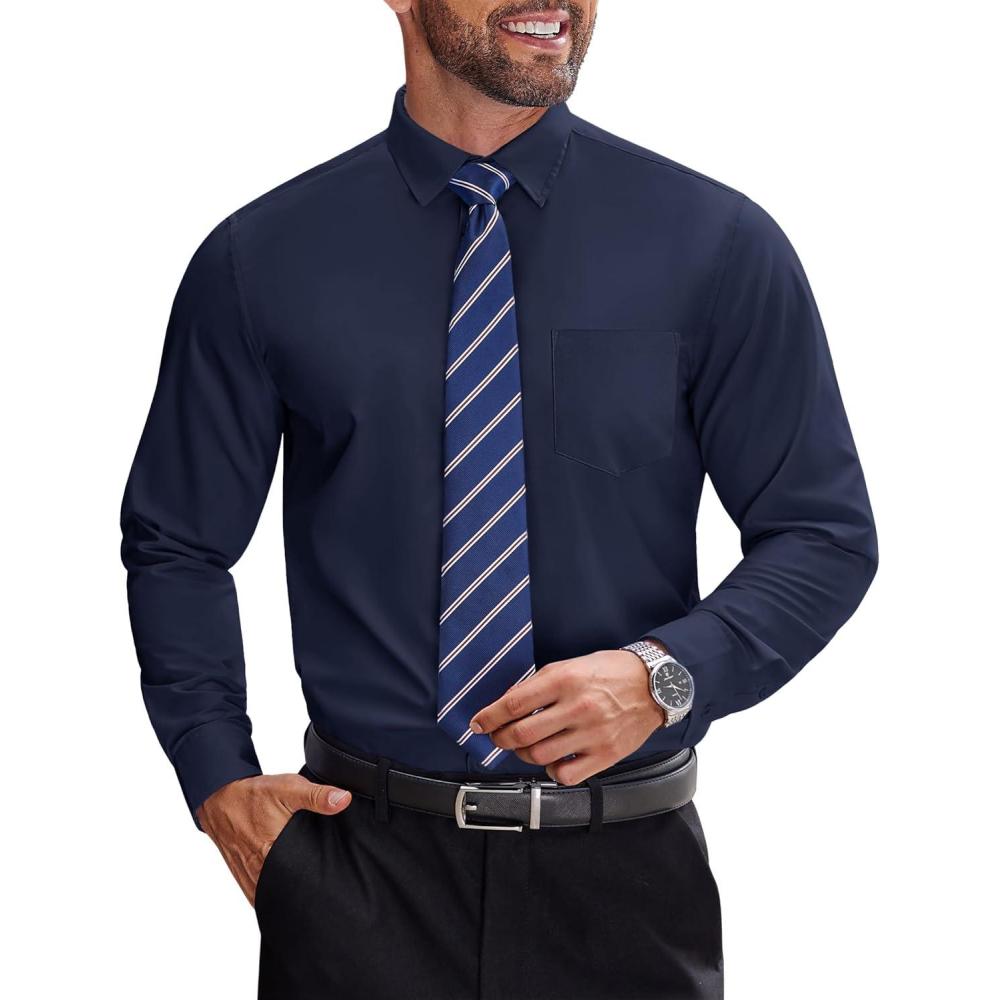 imageCOOFANDY Mens Dress Shirts Long Sleeve Business Shirts Stain Shield Mens Button Down ShirtNavy Blue