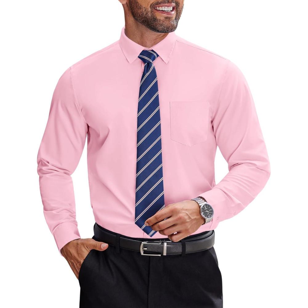 imageCOOFANDY Mens Dress Shirts Long Sleeve Business Shirts Stain Shield Mens Button Down ShirtPink