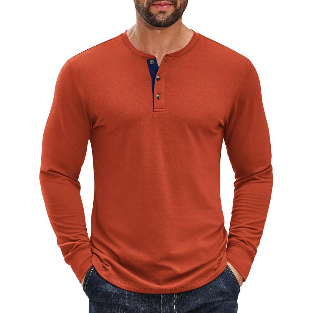 imageCOOFANDY Mens Long Sleeve Henley Shirts Cotton TShirts Casual Pullover Shirt Soft Stretch Basic Tees Fall TopsCaramel