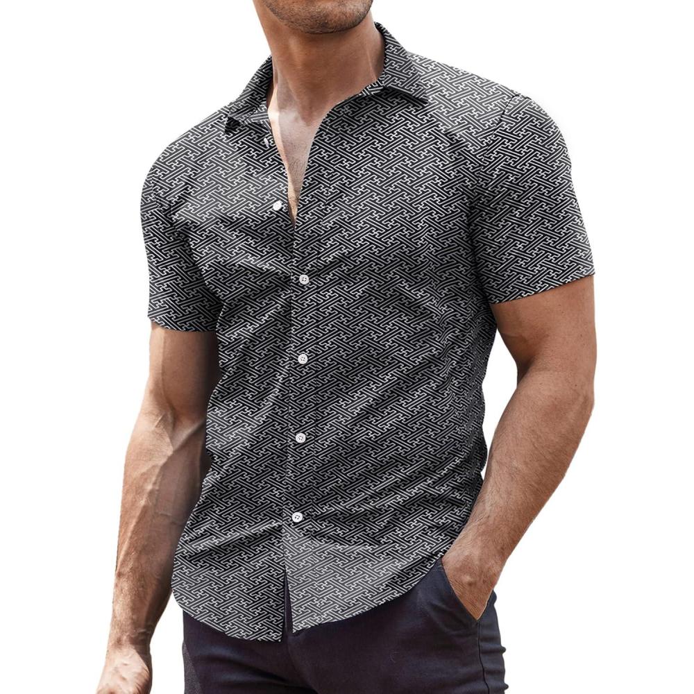 imageCOOFANDY Mens Muscle Fit Dress Shirts WrinkleFree Short Sleeve Casual Button Down ShirtFloral Black1