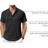 COOFANDY Men’s Casual Henley Shirt Short Sleeve Summer Shirts Linen Band Collar Summer Beach Hippie T-Shirts(Black)