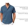 COOFANDY Men’s Casual Henley Shirt Short Sleeve Summer Shirts Linen Band Collar Summer Beach Hippie T-Shirts(Dark Blue)