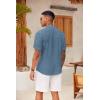 COOFANDY Men’s Casual Henley Shirt Short Sleeve Summer Shirts Linen Band Collar Summer Beach Hippie T-Shirts(Denim Blue)