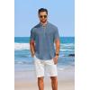 COOFANDY Men’s Casual Henley Shirt Short Sleeve Summer Shirts Linen Band Collar Summer Beach Hippie T-Shirts(Denim Blue)