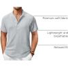 COOFANDY Men’s Casual Henley Shirt Short Sleeve Summer Shirts Linen Band Collar Summer Beach Hippie T-Shirts(Grey)