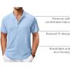 COOFANDY Men’s Casual Henley Shirt Short Sleeve Summer Shirts Linen Band Collar Summer Beach Hippie T-Shirts(Light Blue)