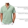 COOFANDY Men’s Casual Henley Shirt Short Sleeve Summer Shirts Linen Band Collar Summer Beach Hippie T-Shirts(Light Green)