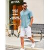 COOFANDY Men’s Casual Henley Shirt Short Sleeve Summer Shirts Linen Band Collar Summer Beach Hippie T-Shirts(Light Ice Blue)