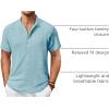 COOFANDY Men’s Casual Henley Shirt Short Sleeve Summer Shirts Linen Band Collar Summer Beach Hippie T-Shirts(Light Ice Blue)