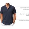 COOFANDY Men’s Casual Henley Shirt Short Sleeve Summer Shirts Linen Band Collar Summer Beach Hippie T-Shirts(Navy Blue)