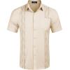 COOFANDY Mens Cuban Guayabera Shirt Short Sleeve Linen Button Down Shirts Casual Summer Beach Tops(Beige)