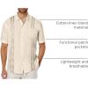 COOFANDY Mens Cuban Guayabera Shirt Short Sleeve Linen Button Down Shirts Casual Summer Beach Tops(Beige)