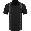 COOFANDY Mens Cuban Guayabera Shirt Short Sleeve Linen Button Down Shirts Casual Summer Beach Tops(Black)