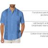 COOFANDY Mens Cuban Guayabera Shirt Short Sleeve Linen Button Down Shirts Casual Summer Beach Tops(Blue)