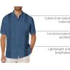 COOFANDY Mens Cuban Guayabera Shirt Short Sleeve Linen Button Down Shirts Casual Summer Beach Tops(Dark Blue)