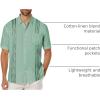 COOFANDY Mens Cuban Guayabera Shirt Short Sleeve Linen Button Down Shirts Casual Summer Beach Tops(Ice Green)