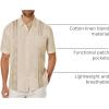 COOFANDY Mens Cuban Guayabera Shirt Short Sleeve Linen Button Down Shirts Casual Summer Beach Tops(Khaki)