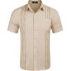 COOFANDY Mens Cuban Guayabera Shirt Short Sleeve Linen Button Down Shirts Casual Summer Beach Tops(Khaki)
