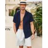 COOFANDY Mens Cuban Guayabera Shirt Short Sleeve Linen Button Down Shirts Casual Summer Beach Tops(Navy Blue)