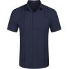 COOFANDY Mens Cuban Guayabera Shirt Short Sleeve Linen Button Down Shirts Casual Summer Beach Tops(Navy Blue)