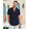 COOFANDY Mens Cuban Guayabera Shirt Short Sleeve Linen Button Down Shirts Casual Summer Beach Tops(Navy Blue)