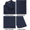 COOFANDY Mens Cuban Guayabera Shirt Short Sleeve Linen Button Down Shirts Casual Summer Beach Tops(Navy Blue)