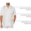 COOFANDY Mens Cuban Guayabera Shirt Short Sleeve Linen Button Down Shirts Casual Summer Beach Tops(White)