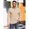COOFANDY Men’s Quarter Button Sweater Mock Neck Textured Knitted Pullover(Beige)