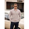 COOFANDY Men’s Quarter Button Sweater Mock Neck Textured Knitted Pullover(Khaki)