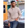 COOFANDY Men’s Quarter Button Sweater Mock Neck Textured Knitted Pullover(Khaki)
