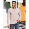 COOFANDY Men’s Quarter Button Sweater Mock Neck Textured Knitted Pullover(Khaki)