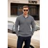 COOFANDY Men’s Quarter Button Sweater Mock Neck Textured Knitted Pullover(Medium Gray)