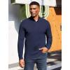 COOFANDY Men’s Quarter Button Sweater Mock Neck Textured Knitted Pullover(Navy Blue)