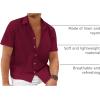 COOFANDY Mens Shirt Casual Button Down Short Sleeve Shirt Summer Cotton Linen Beach Shirts(Crimson)