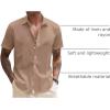 COOFANDY Mens Shirt Casual Button Down Short Sleeve Shirt Summer Cotton Linen Beach Shirts(Dark Khaki)