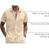 COOFANDY Mens Shirt Casual Button Down Short Sleeve Shirt Summer Cotton Linen Beach Shirts(Khaki)