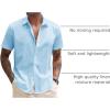 COOFANDY Mens Shirt Casual Button Down Short Sleeve Shirt Summer Cotton Linen Beach Shirts(Light Blue)