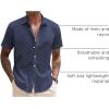 COOFANDY Mens Shirt Casual Button Down Short Sleeve Shirt Summer Cotton Linen Beach Shirts(Navy Blue)