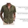 COOFANDY Mens Shirt Casual Button Down Short Sleeve Shirt Summer Cotton Linen Beach Shirts(Olive Green)
