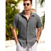 COOFANDY Mens Short Sleeve Button Down Shirts Casual Cotton Beach Summer Linen Textured Shirts(Dark Grey)